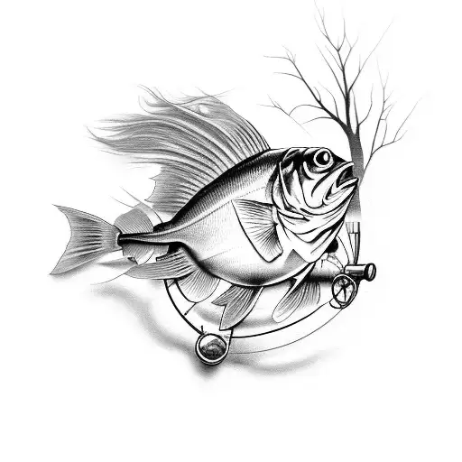 black and grey realism fishing tattoo tattoo design idea