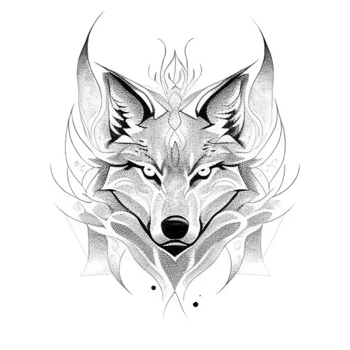 pink fire wolf tattoo design idea