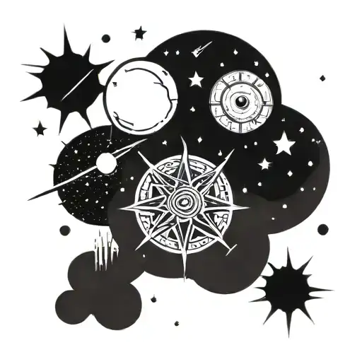 Blink 182 inspired tattoo design with a celestial twist, combining elements of punk music and astronomy in a unique way tattoo design idea