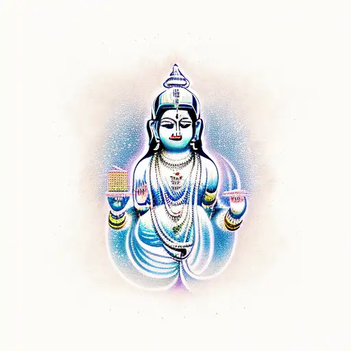 Incorporate elements of accounting and Krishna feather in a new-school style tattoo tattoo design idea