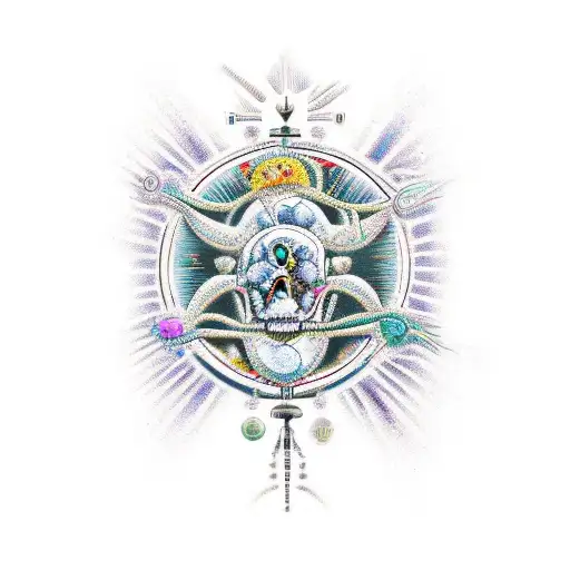 "Craft a vibrant full arm tattoo intertwining science, history, and evolution. Blend symbols, historical figures, and ev tattoo design idea