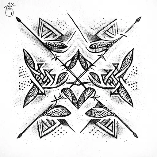 five arrows in a  row nature tattoo design idea