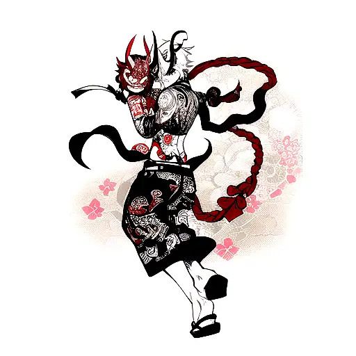 Anime Oni Mask Tattoo Idea - BlackInk AI