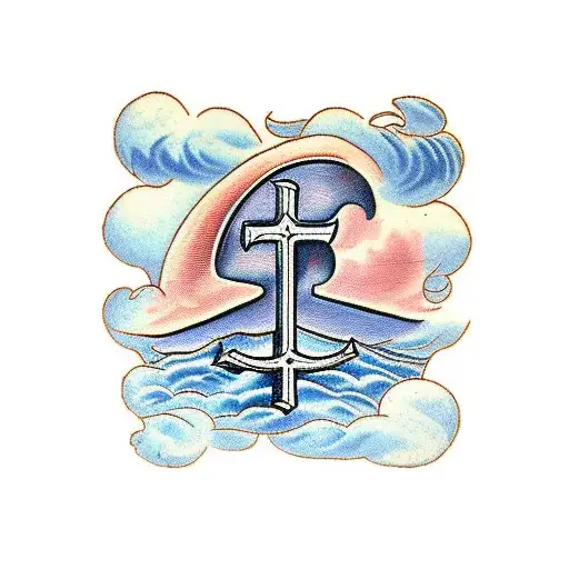the bible verse joshua 1:9 with clouds and christian crosses tattoo design idea