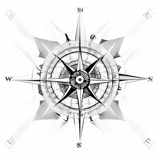 A compass rose with basketball lines and feathers instead of cardinal directions tattoo design idea