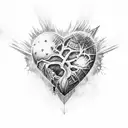 A chilling scene of a god's heart frozen in a block of ice, shattered by a warrior's strike tattoo design idea