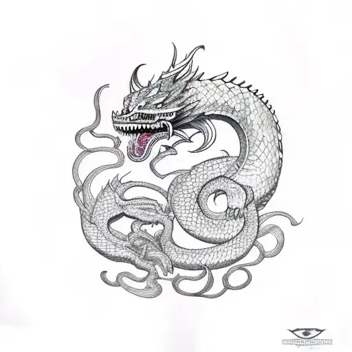 quetzalcoatl fighting a dragon tattoo design idea