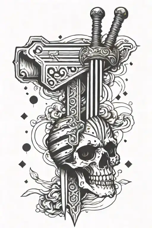 stripes, meteorite, dots, sword tattoo design idea