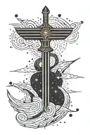 sword, stripes, key, meteorite, dots, in the shape of our galaxy tattoo design idea