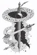 sword, stripes, key, meteorite, dots, in the shape of our galaxy tattoo design idea