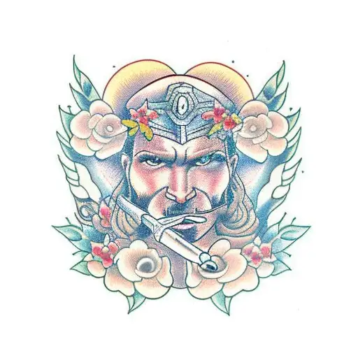 warrior in a garden  tattoo design idea