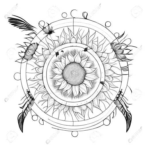 Sunflower, dreamcatcher, dandelio, feathern, tattoo design idea