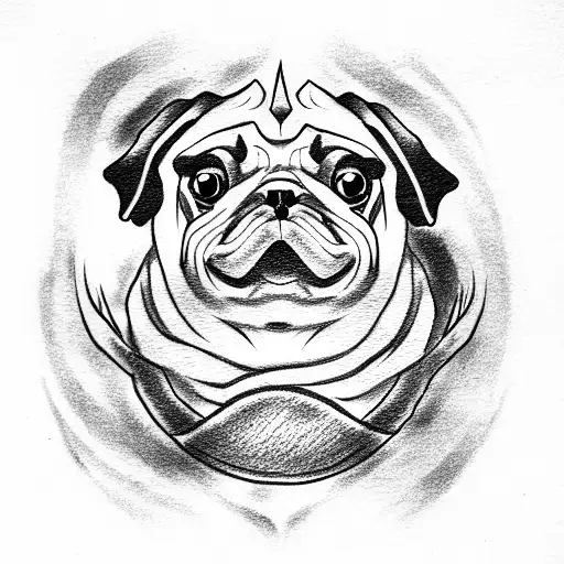 Tattoo of an evil pug with scary eyes and sharp fangs tattoo design idea