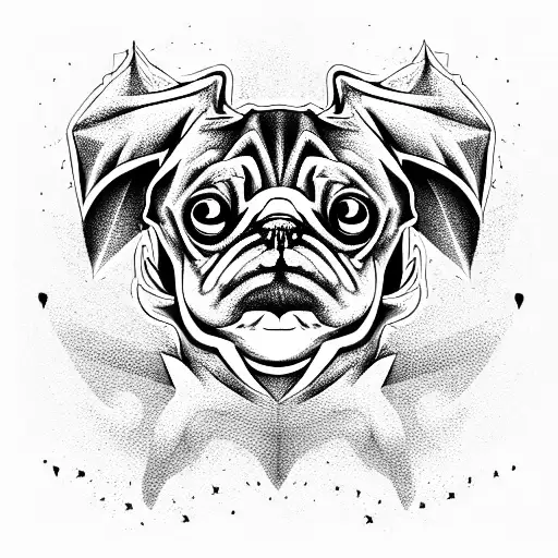 Tattoo of an evil pug with scary eyes and sharp fangs tattoo design idea