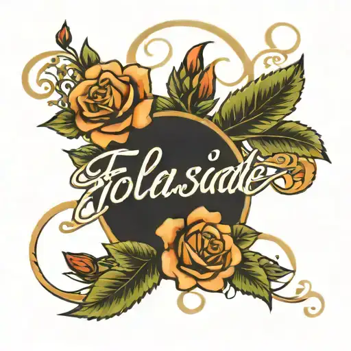 the word Folasade in cursive with two roses intertwined at the bottom tattoo design idea