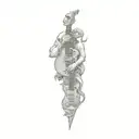 a demon with a jester head behind a guitar tattoo design idea