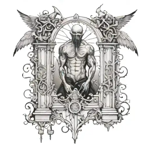 Man facing the gates of heaven something gothic based tattoo design idea