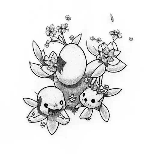 forget me nots held by pikachu tattoo design idea