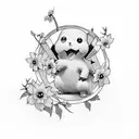 forget me nots held by pikachu tattoo design idea