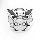 A loose bouquet of forget me knots and pikachu at the bottom holding them tattoo design idea