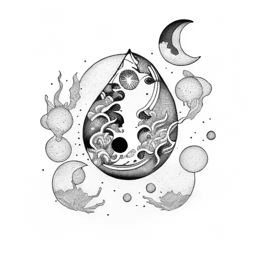 moon on fire tattoo design idea