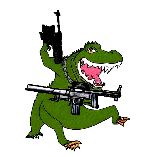 crocodile holding a machine gun tattoo design idea