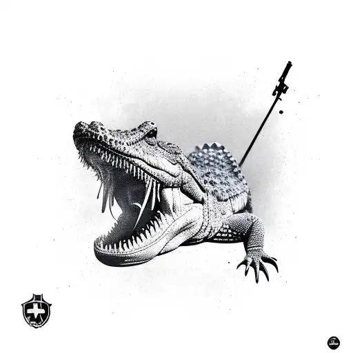 crocodile shooting from kalashnikov tattoo design idea