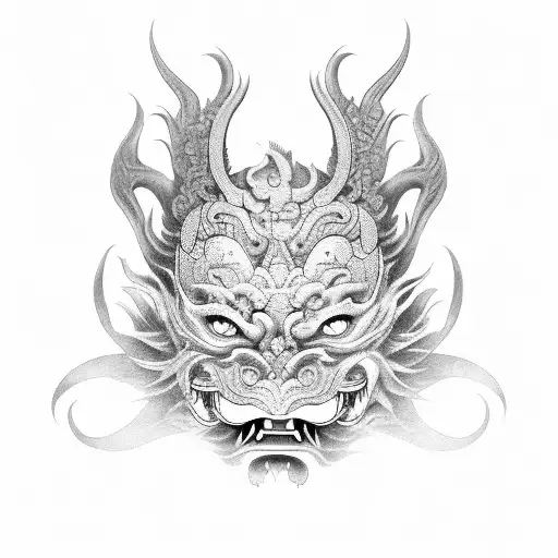 Japanese foo dog oni mask  tattoo design idea