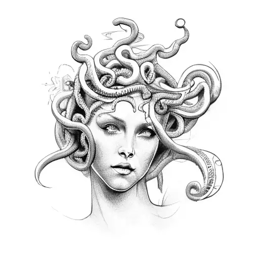 I want a tattoo for woman in which Place the medusa’s head on an image of arrow that tattoo design idea