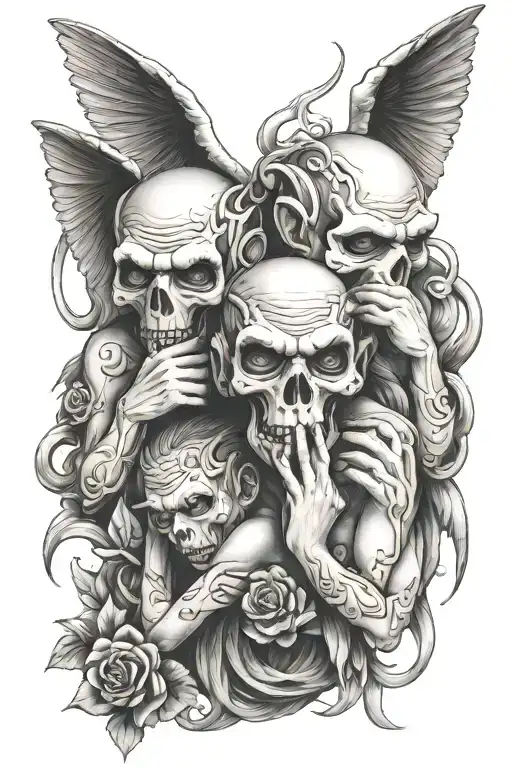 see no evil hear no evil speak no evil angels  tattoo design idea