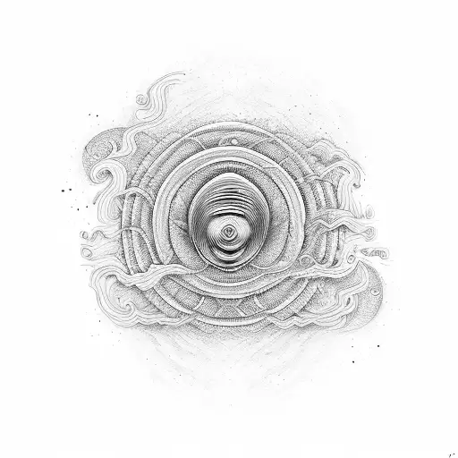 Psychedelic soundwaves merging with nature tattoo design idea