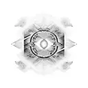 Psychedelic soundwaves merging with nature tattoo design idea