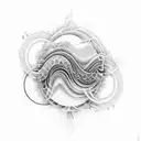 Psychedelic soundwaves merging with nature tattoo design idea