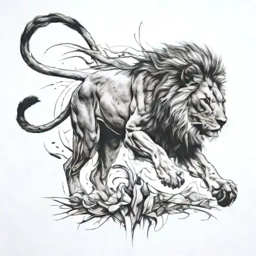 A sketch style tattoo of a lion hunting down an antelope with a sense of movement and action tattoo design idea