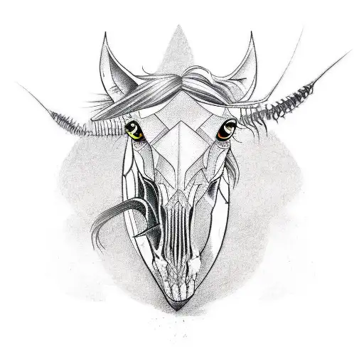 A tattoo design featuring a stylized version of a Testralio (Harry Potter's skeletal horse) in a sketch style tattoo design idea