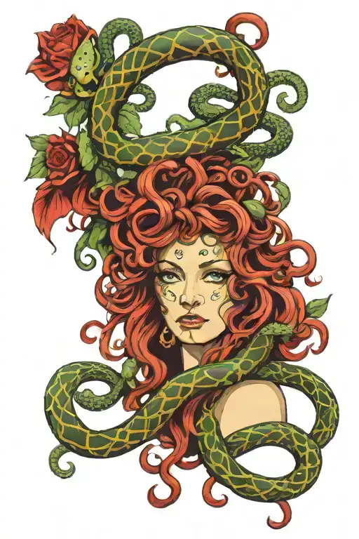 Medusa Portrait with snakes and ornaments used tattoo design idea