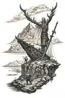 viking landscape scene tattoo design idea
