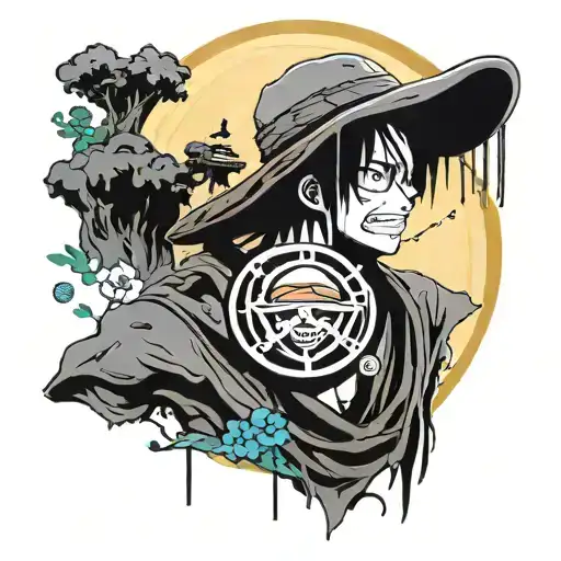 enso circle with luffy straw hat tattoo design idea