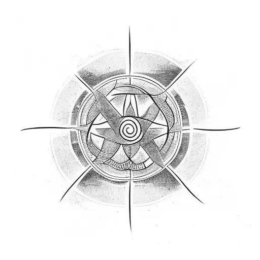 A minimalist tattoo design of a geometric representation of the four elements (earth, fire, wind, water) with a modern twist tattoo design idea