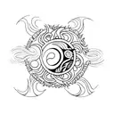 A minimalist tattoo design featuring a fusion of the four elements (earth, fire, wind, water) symbolizing balance and harmony tattoo design idea