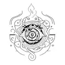A minimalist tattoo design featuring a fusion of the four elements (earth, fire, wind, water) symbolizing balance and harmony tattoo design idea