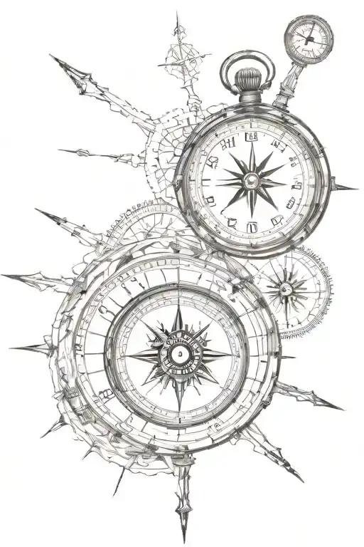 half a clock, half a compass   tattoo design idea