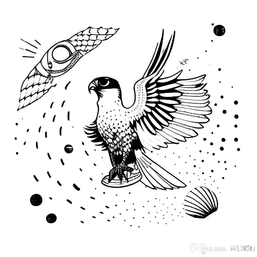 black and white street art falcon diving tattoo design idea