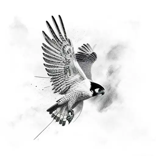 black and white street art falcon diving tattoo design idea