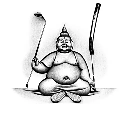 fat Buddha with golf club tattoo design idea