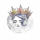 moon and laurel crown, watercolor style, saturated autumn colors tattoo design idea