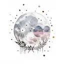 moon and laurel crown, watercolor style, saturated autumn colors tattoo design idea