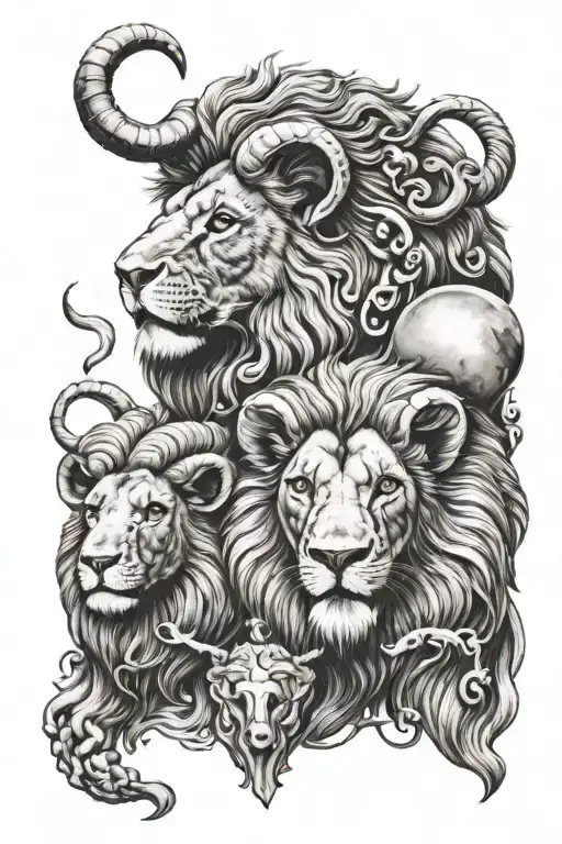 lion and ram head tattoo design idea