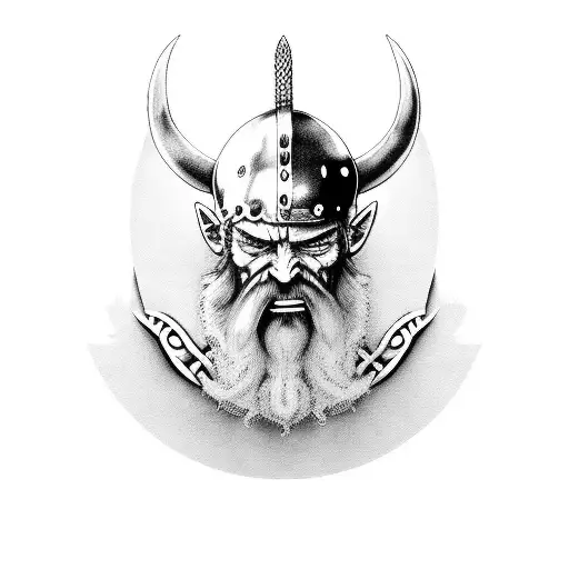 A black-grey portrait of a Viking god merged with a One Piece devil fruit tattoo design idea