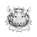 A face split into two halfes, the left half is a woman the right half a tiger tattoo design idea